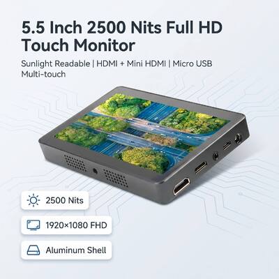 شراء شاشة 5.5 بوصة 2500 Nits Full HD تعمل باللمس 1920×1080 HDMI Mini HDMI Micro USB غلاف من الألومنيوم شاشة قابلة للقراءة في ضوء الشمس التصنيع عبر الإنترنت