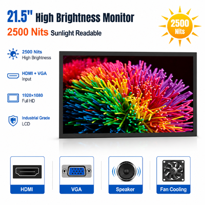 21.5 بوصة 2500 نايت شاشة LCD عالية السطوع الشمسية قابلة للقراءة الشاشة الصناعية HDMI VGA شاشة إطار مفتوح
